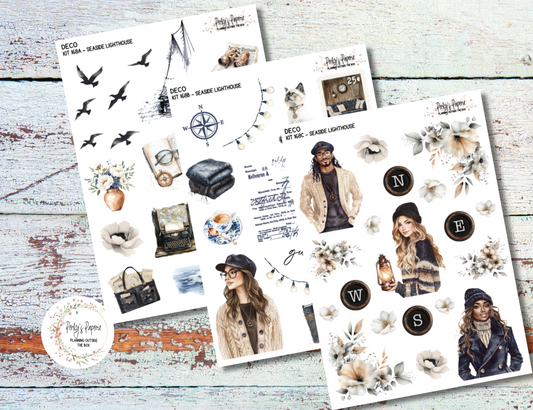 Seaside Lighthouse Full Sheet Deco Planner Stickers Kit 168, Decorative Planning, Journaling Stickers, Junk Journal, Planner Stickers