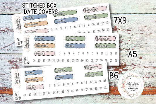 Stitched Box Mixed Color Date Covers Colorful Planner Stickers for Various Planners Kit 165,  Days of the Week Date Cover, Redate Stickers