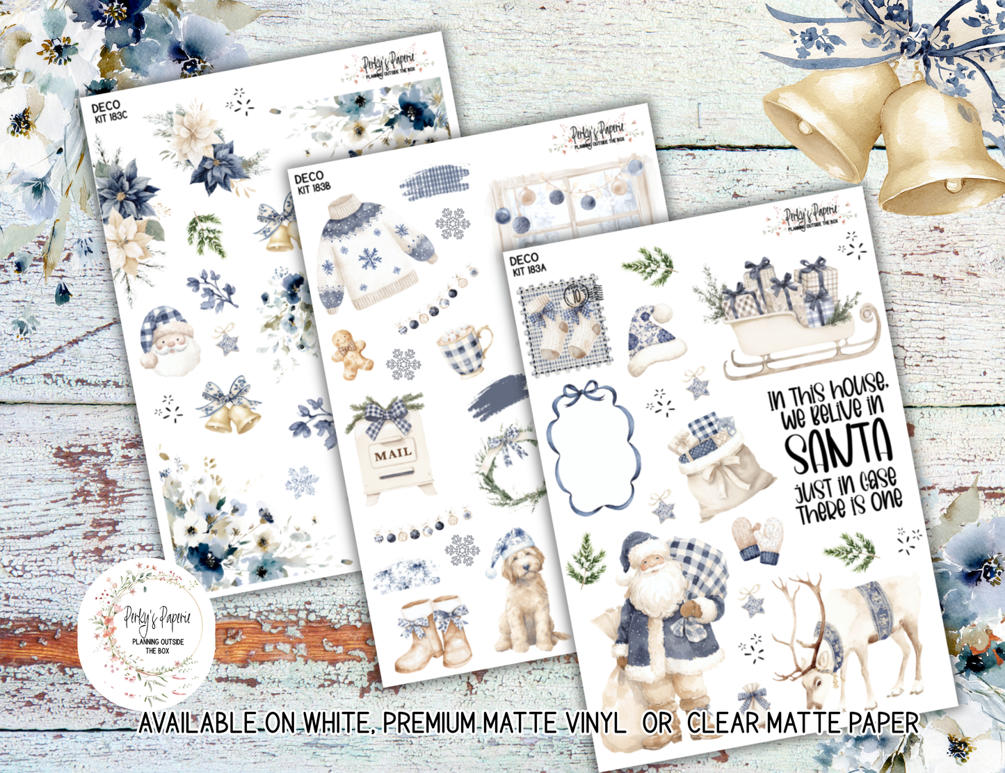 Blue Noel Christmas Planner Sticker Kit 183 | Cozy Winter Santa Stickers for Journaling, Planning & Scrapbooking