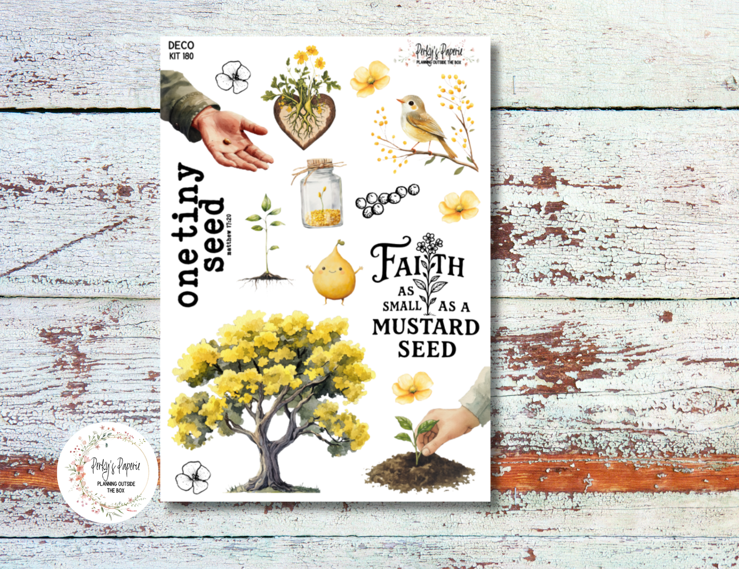 Faith as Small as a Mustard Seed Stickers | Christian Planner Stickers | Bible Journaling Stickers | Mustard Seed Scripture Deco Sheet | Watercolor Faith Stickers 5x7 | Clear or White Matte Sticker Paper