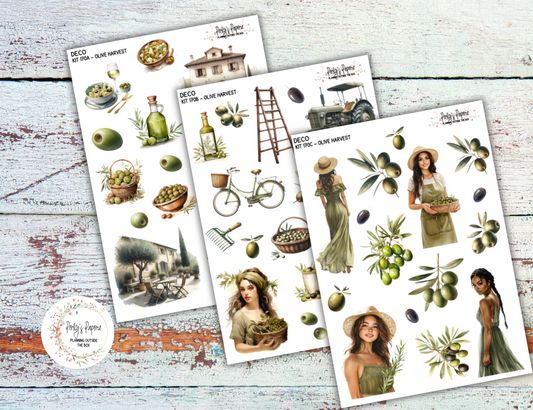 Olive Harvest in Tuscany Full Sheet Deco Planner Stickers Kit 170, Decorative Planning, Journaling Stickers, Junk Journal, Planner Stickers