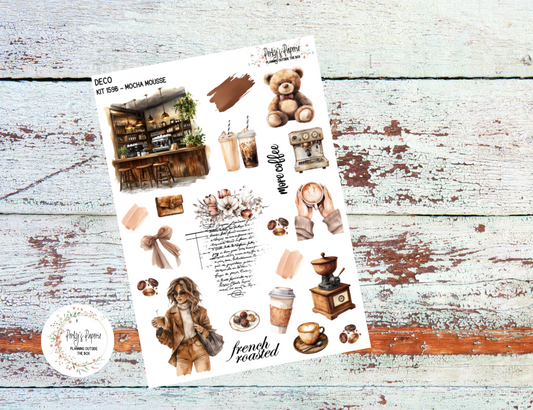 Mocha Mousse Coffee Lover Deco Sticker Sheet – Kit #159B | Neutral Aesthetic Planner Stickers | Fits Hobonichi, EC, Happy Planner, MakseLife, Bullet Journals