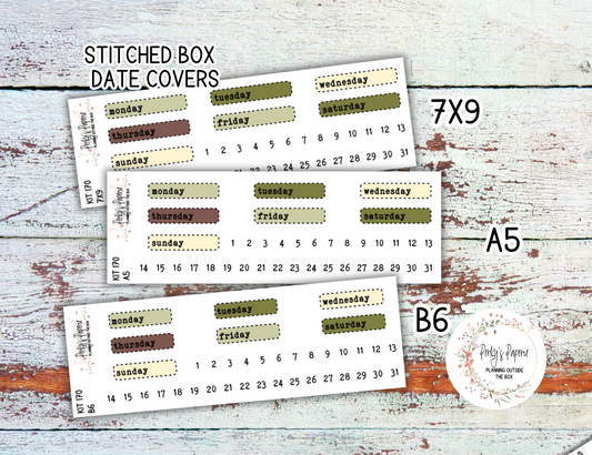 Olive Harvest in Tuscany Stitched Box Mixed Color Date Covers Colorful Planner Stickers for Various Planners Kit 170,  Days of the Week Date Cover, Redate Stickers