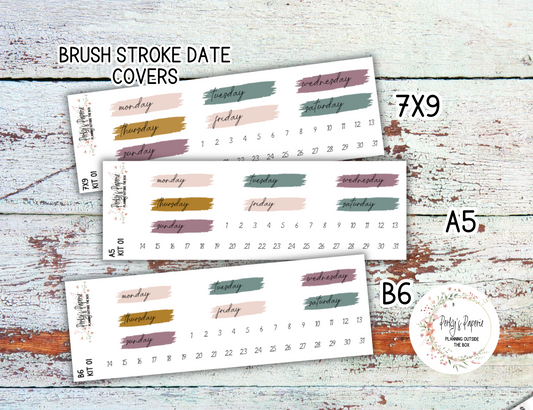 Pink Elegant Pumpkins Brush Stroke Mixed Color Date Covers Colorful Planner Stickers for Various Planners Kit 01, Days of the Week Date Cover, Redate Stickers
