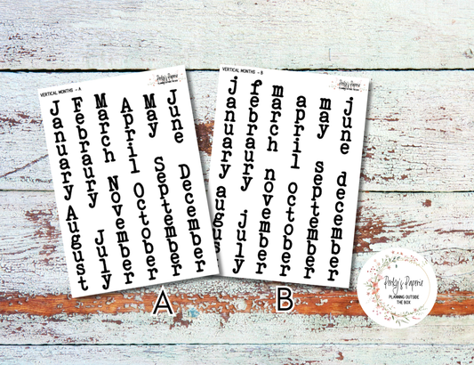 Vertical Monthly Typewriter Script Planner Stickers - Large for Decroating Planner Monthly Calendars and Journals  Capital or lower case font available