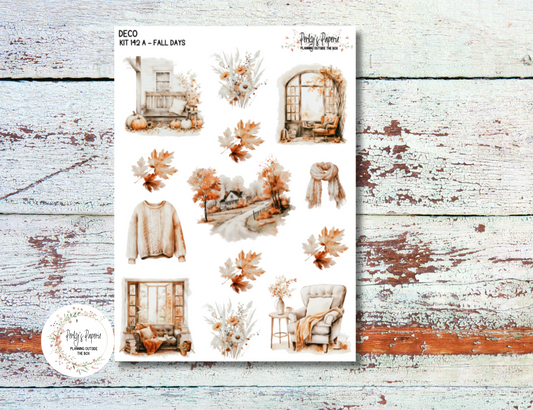 Fall Days Full Sheet Deco Planner Stickers Kit 142A - Fall Vibes, EC, HP, Hobonichi, Makselife, Take a Note and Hemlock & Oak