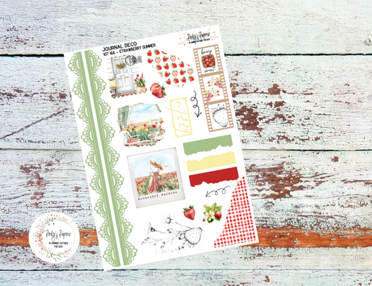Strawberry Summer Journal Deco Sticker Sheet – Kit #166 | Aesthetic Planner Stickers | Fits All Planners