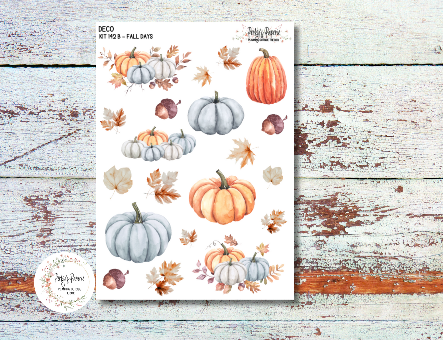 Fall Days Full Sheet Deco Planner Stickers Kit 142B, Blue OrangePumpkins, EC, HP, Hobonichi, Makselife, Take a Note and Hemlock & Oak