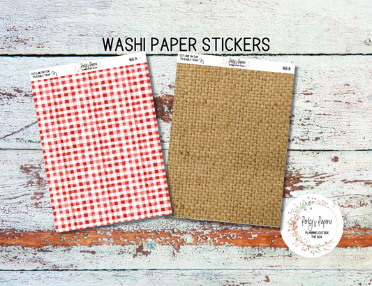Strawberry Summer Washi Paper Tearable Stickers Kit 166 - Red Buffalo Check and Jute Weave