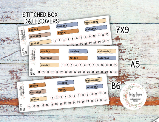 Autumn at Foxbury Manor Stitched Box Mixed Color Date Covers Colorful Planner Stickers for Various Planners Kit 175,  Days of the Week Date Cover, Redate Stickers