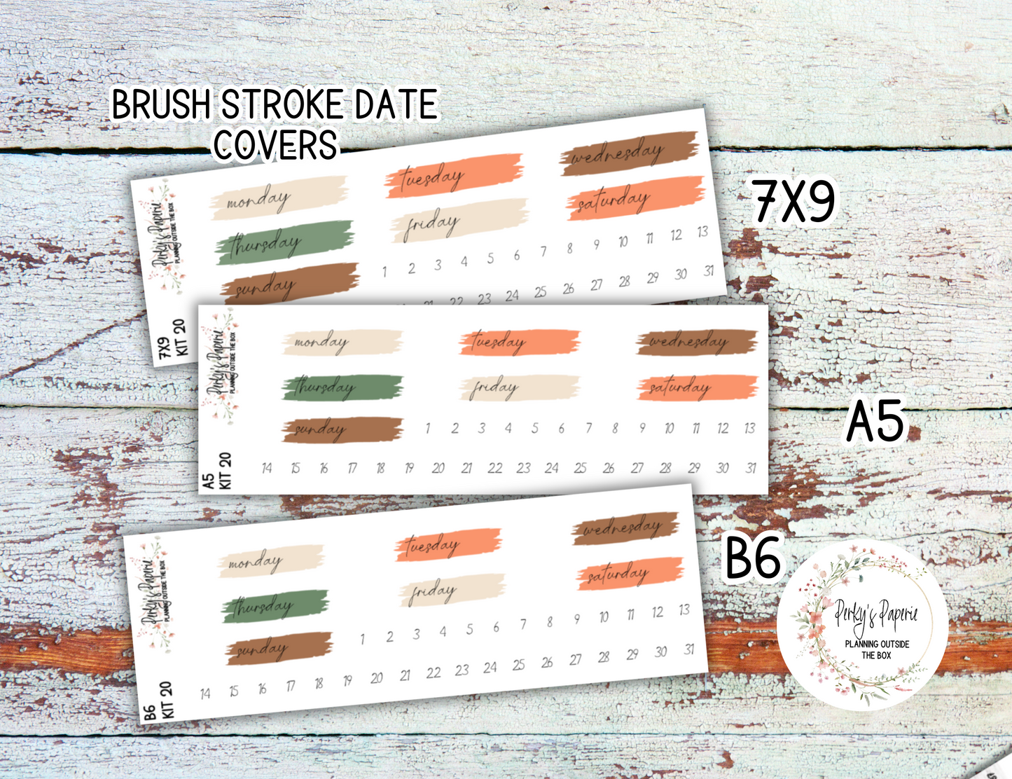 Cozy Fall Brush Stroke Mixed Color Date Covers Colorful Planner Stickers for Various Planners Kit 20, Days of the Week Date Cover, Redate Stickers