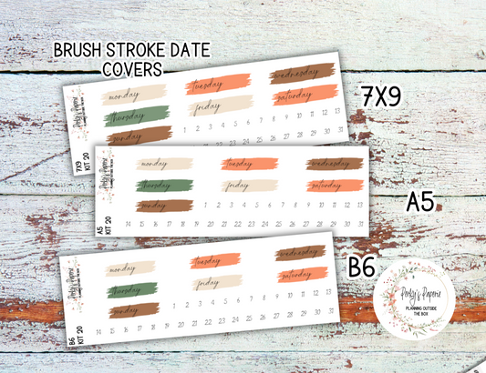 Cozy Fall Brush Stroke Mixed Color Date Covers Colorful Planner Stickers for Various Planners Kit 20, Days of the Week Date Cover, Redate Stickers