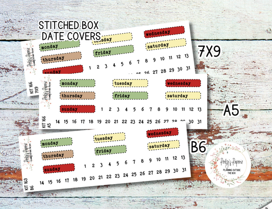 Stitched Box Mixed Color Date Covers Colorful Planner Stickers for Various Planners Kit 166,  Days of the Week Date Cover, Redate Stickers