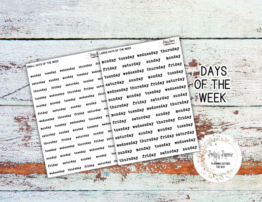Typewriter Days of the Week Script Stickers | Small and Large Planner Stickers for Redating Planners, Journals & Weekly Spreads