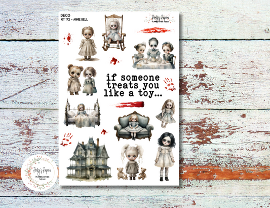 Annie Bell Dolls Full Sheet Deco Planner Stickers Kit 172 - Full Deco | Halloween Planner Stickers | Fits All Planners