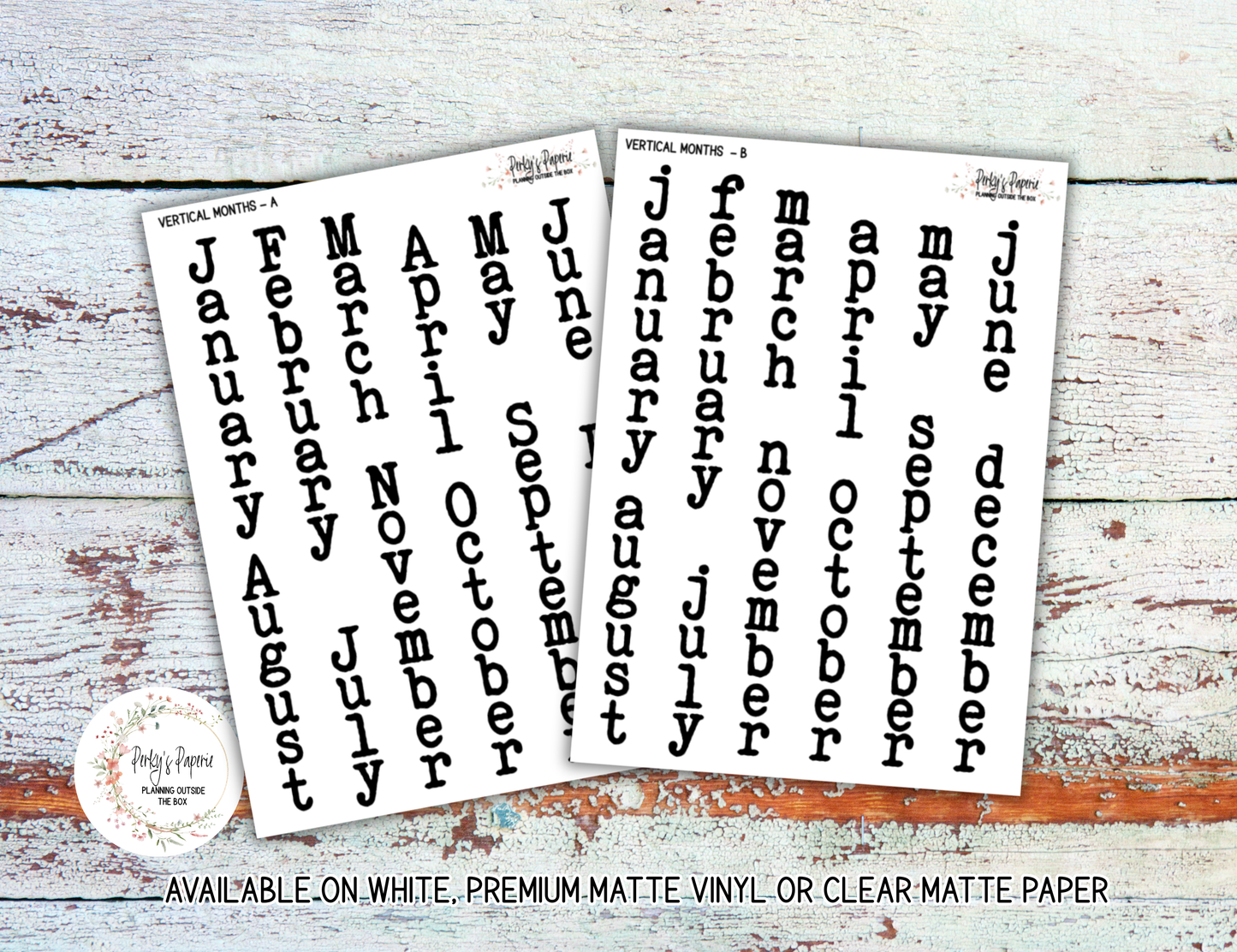 Vertical Monthly Typewriter Script Planner Stickers - Large for Decroating Planner Monthly Calendars and Journals  Capital or lower case font available