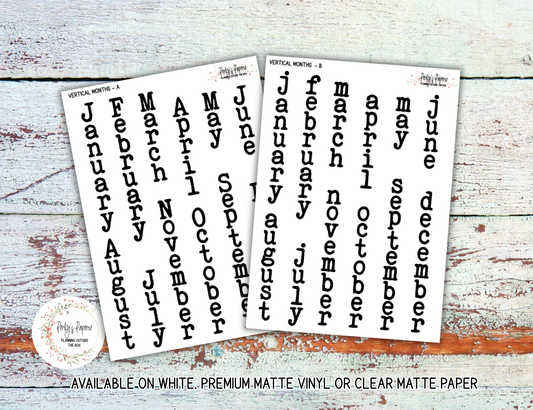 Vertical Monthly Typewriter Script Planner Stickers - Large for Decroating Planner Monthly Calendars and Journals  Capital or lower case font available