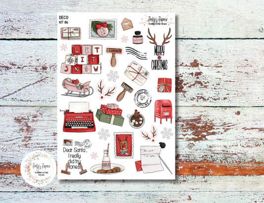Santa's Christmas Letters Full Sheet Deco Planner Stickers Kit 86, Christmas, Dear Santa,  Journal Decoration, EC, HP, Hobonichi, Makselife