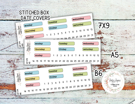School Daze-y Stitched Box Mixed Color Date Covers Colorful Planner Stickers for Various Planners Kit 174,  Days of the Week Date Cover, Redate Stickers