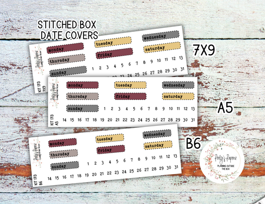 Sinister Carnival Stitched Box Mixed Color Date Covers Colorful Planner Stickers for Various Planners Kit 173,  Days of the Week Date Cover, Redate Stickers