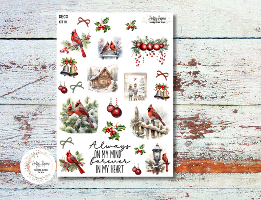 Winter Cardinals and Holly Full Sheet Deco Planner Stickers Kit 111, Winter,  Journal Decoration, EC, HP, Hobonichi, Makselife