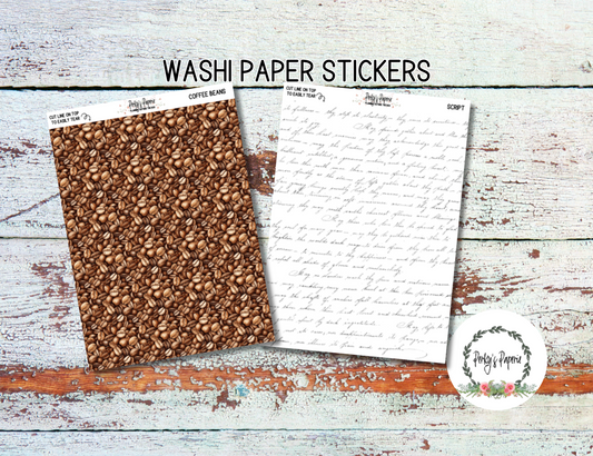 Washi Paper Tearable Stickers - Mocha Mousse 159 Coffee Beans and Script Washi