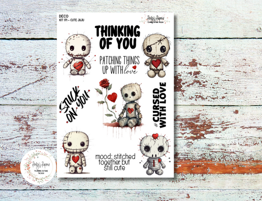 Cute JuJu VooDoo Dolls Full Sheet Deco Planner Stickers Kit 171 - Full  | Halloween Planner Stickers | Fits All Planners