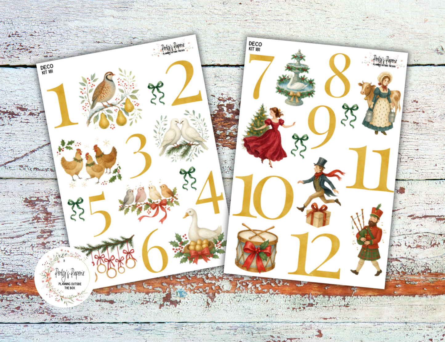 12 Days of Christmas Sticker Sheets for Journaling & Planners Kit 181 | Vintage Holiday and Christmas Deco Stickers Set