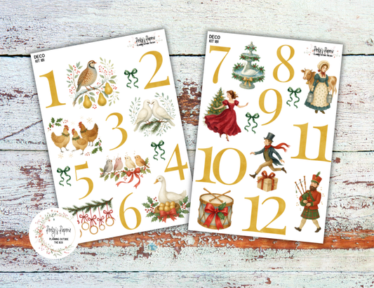 12 Days of Christmas Sticker Sheets for Journaling & Planners Kit 181 | Vintage Holiday and Christmas Deco Stickers Set