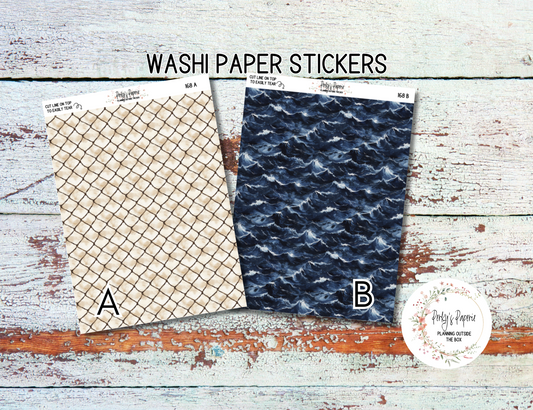 Seaside Lighthouse Washi Paper Tearable Stickers Kit 168 - Fishing Net and Sea Water