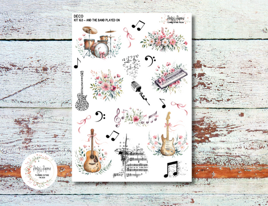 Full Sheet Deco Musical Instruments and Floral Stickers, Decorative Planning, Journaling Stickers, Junk Journal, Planner Stickers