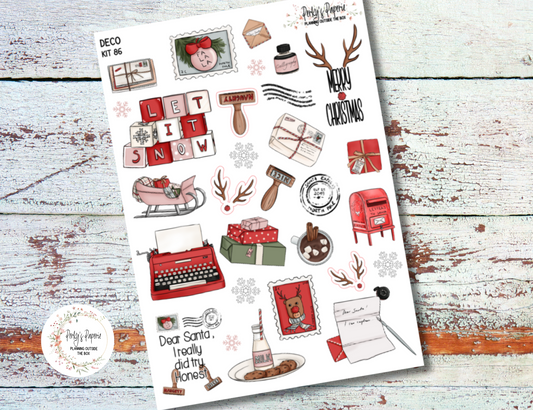 Santa's Christmas Letters Full Sheet Deco Planner Stickers Kit 86, Christmas, Dear Santa,  Journal Decoration, EC, HP, Hobonichi, Makselife