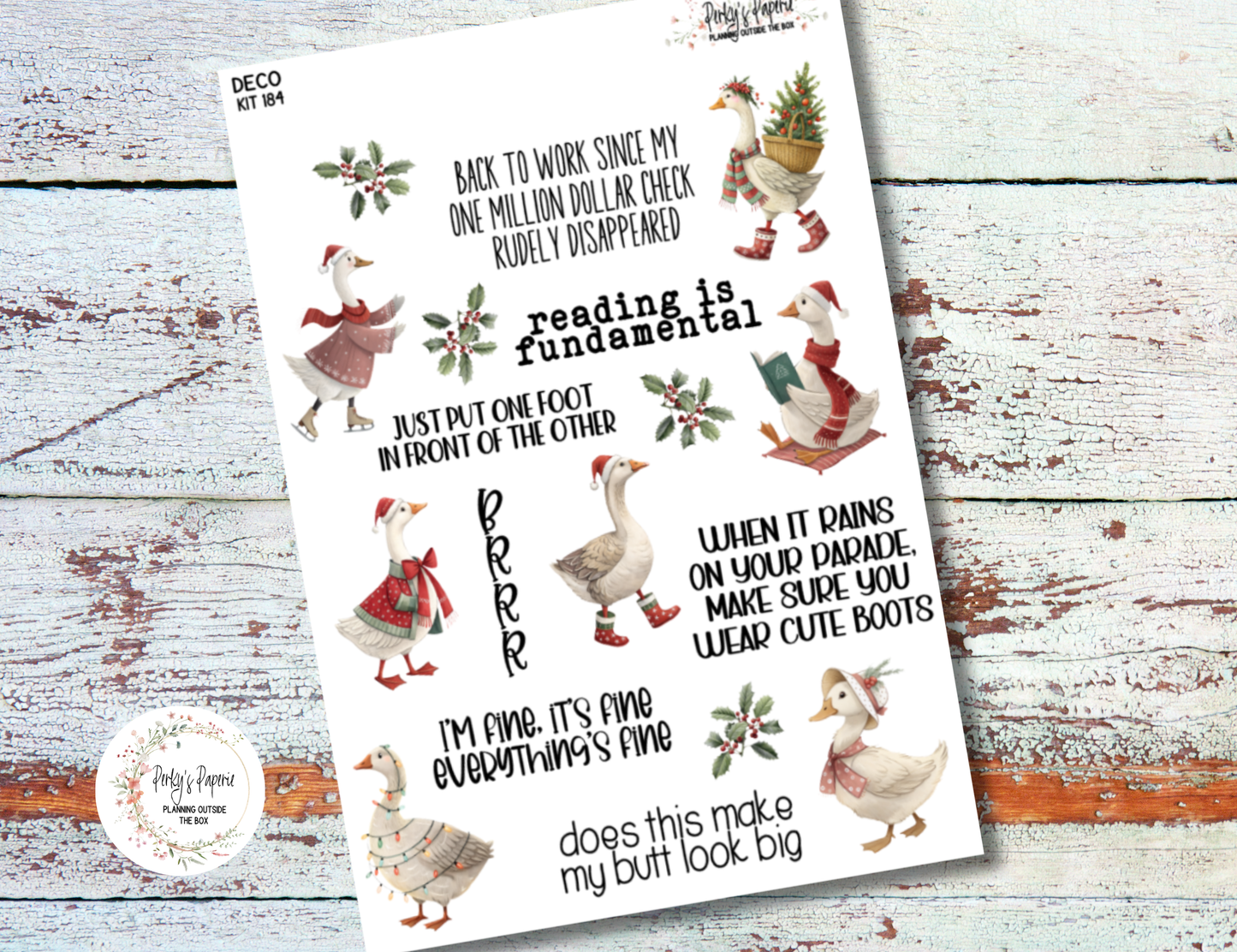 Funny Christmas Goose Stickers | Holiday Planner Stickers on White, Premium, or Clear Matte | 5x7 Cute Winter Goose Sticker Sheet
