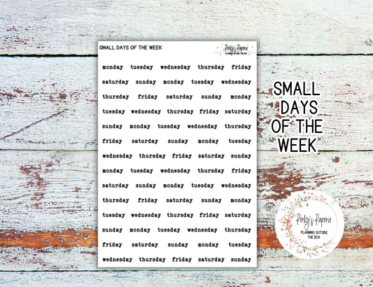 Typewriter Days of the Week Script Stickers | Small and Large Planner Stickers for Redating Planners, Journals & Weekly Spreads