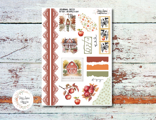 An Apple A Day Fall Journal Deco Sticker Sheet – Kit #169 | Aesthetic Planner Stickers | Fits All Planners