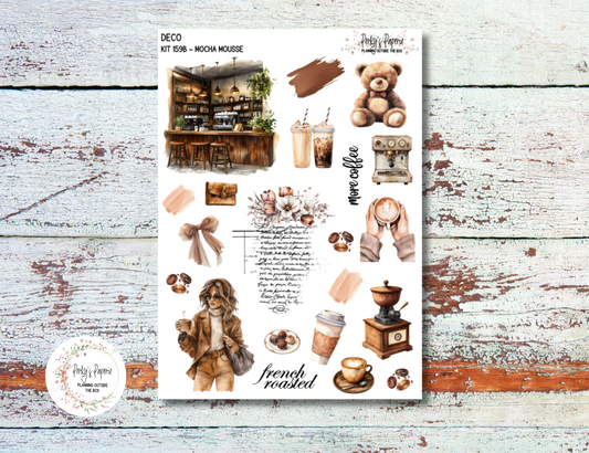 Mocha Mousse Coffee Lover Deco Sticker Sheet – Kit #159B | Neutral Aesthetic Planner Stickers | Fits Hobonichi, EC, Happy Planner, MakseLife, Bullet Journals