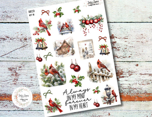 Winter Cardinals and Holly Full Sheet Deco Planner Stickers Kit 111, Winter,  Journal Decoration, EC, HP, Hobonichi, Makselife