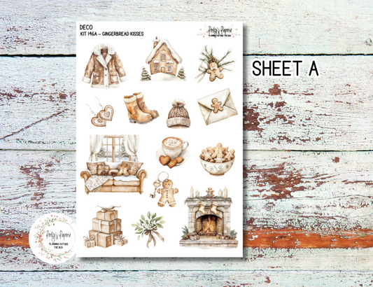 Full Sheet Deco Planner Stickers Kit 146 Gingerbread Kisses - Winter Vibes, EC, HP, Hobonichi, Makselife, Take a Note and Hemlock & Oak