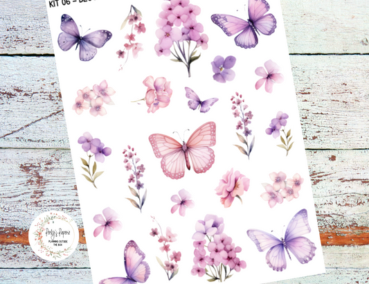Full Sheet Deco Planner Stickers Kit 06 Blooms and Butterfly, EC, HP, Hobonichi, Makselife, Take a Note