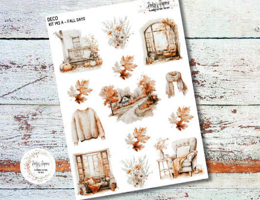 Fall Days Full Sheet Deco Planner Stickers Kit 142A - Fall Vibes, EC, HP, Hobonichi, Makselife, Take a Note and Hemlock & Oak