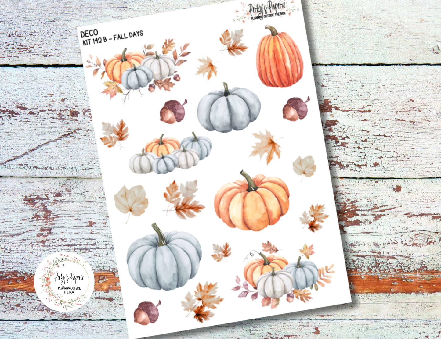 Fall Days Full Sheet Deco Planner Stickers Kit 142B, Blue OrangePumpkins, EC, HP, Hobonichi, Makselife, Take a Note and Hemlock & Oak