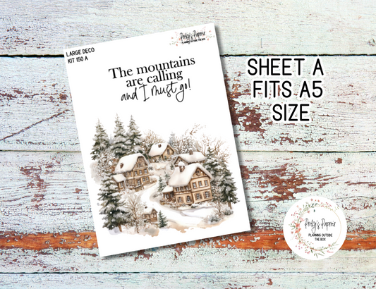 Transparent Extra Large, Jumbo Deco Planner Sticker For Your Overview Pages, Blank Daily Pages or Journal Page Ski Lodge Kit 150