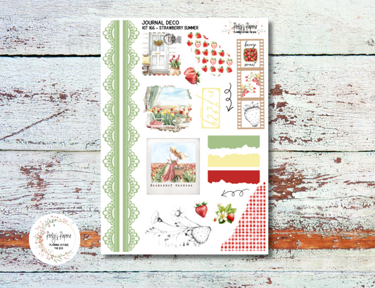 Strawberry Summer Journal Deco Sticker Sheet – Kit #166 | Aesthetic Planner Stickers | Fits All Planners