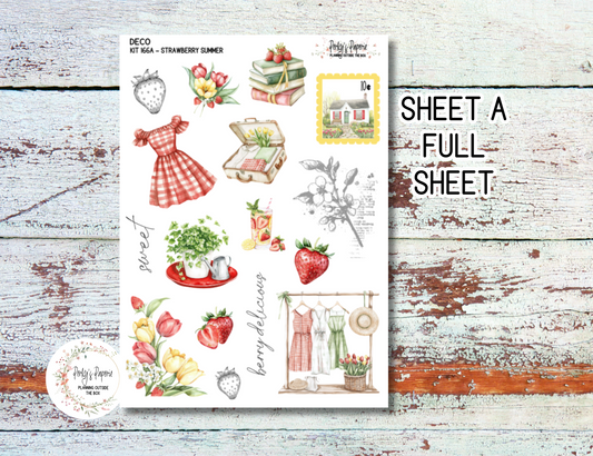 Strawberry Summer Full Sheet Deco Planner Stickers Kit 166, Decorative Planning, Journaling Stickers, Junk Journal, Planner Stickers