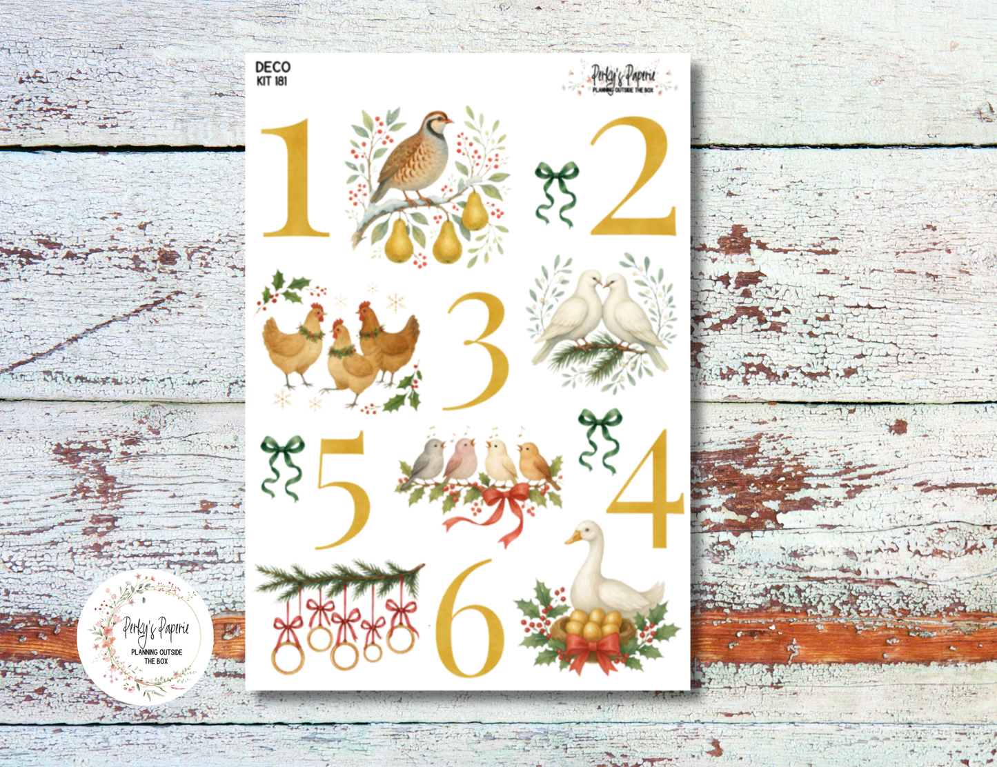 12 Days of Christmas Sticker Sheets for Journaling & Planners Kit 181 | Vintage Holiday and Christmas Deco Stickers Set