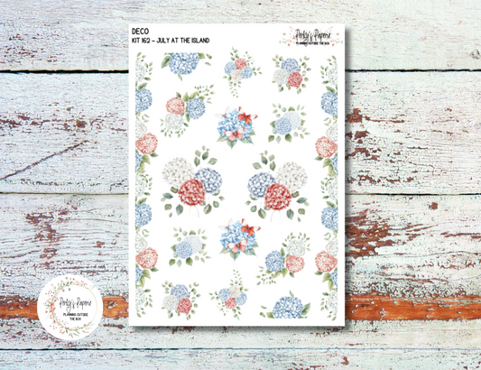 July At The Island Fourth of July, Memorial Day Deco Sticker Sheet – Kit #162 | Aesthetic Planner Stickers | Fits All Planners