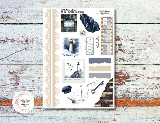 Seaside Lighthouse Journal Deco Sticker Sheet – Kit #168 | Aesthetic Planner Stickers | Fits All Planners