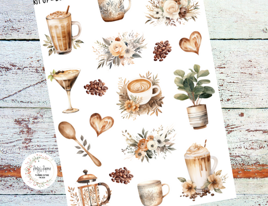 Full Sheet Deco Planner Stickers Kit 07 Boho Coffee, EC, HP, Hobonichi, Makselife, Take a Note