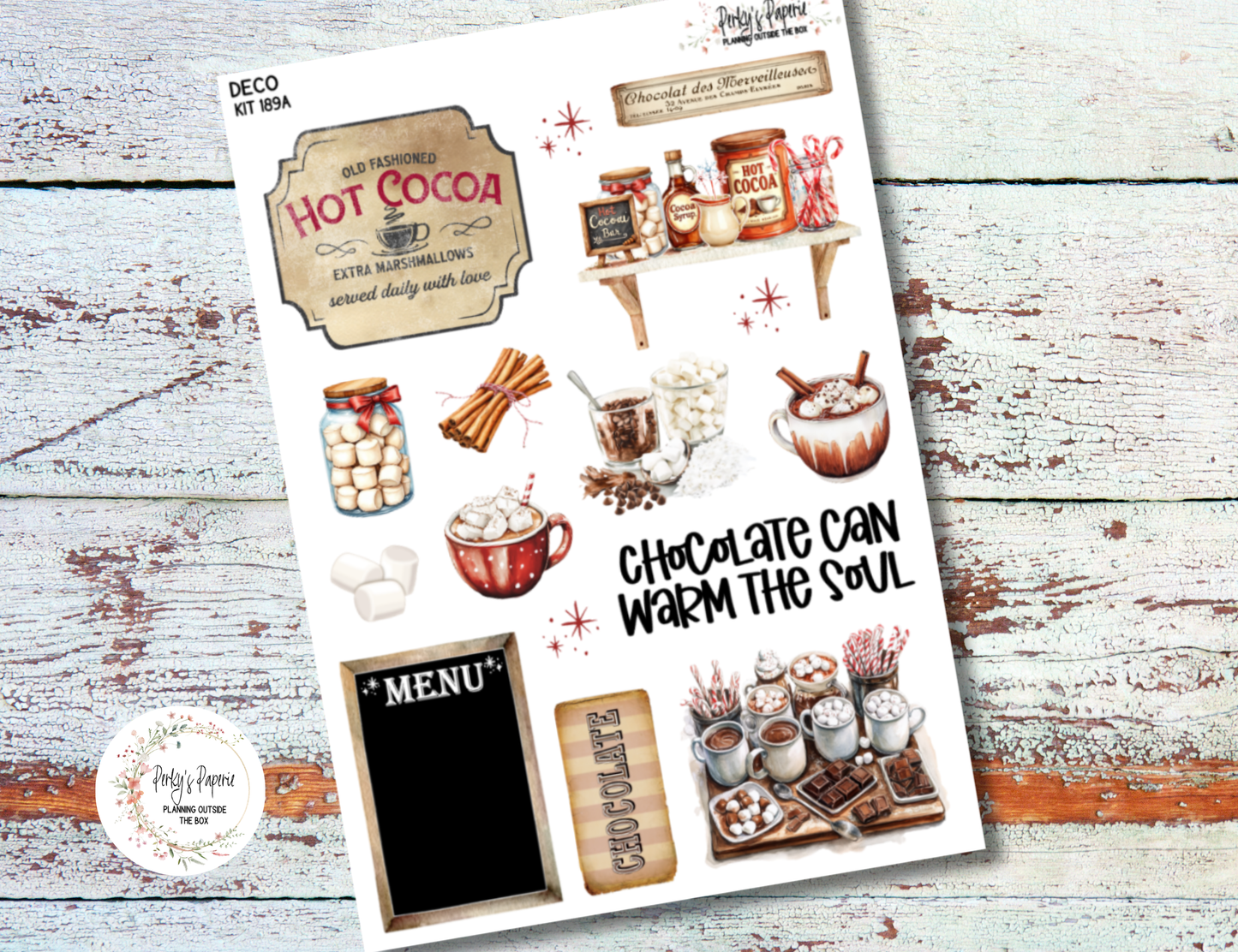 Hot Cocoa Bar Sticker Kit | Cozy Winter Planner Stickers | Vintage Hot Chocolate Stickers for Journaling, Scrapbooking & Planner Decorating | Kit 189