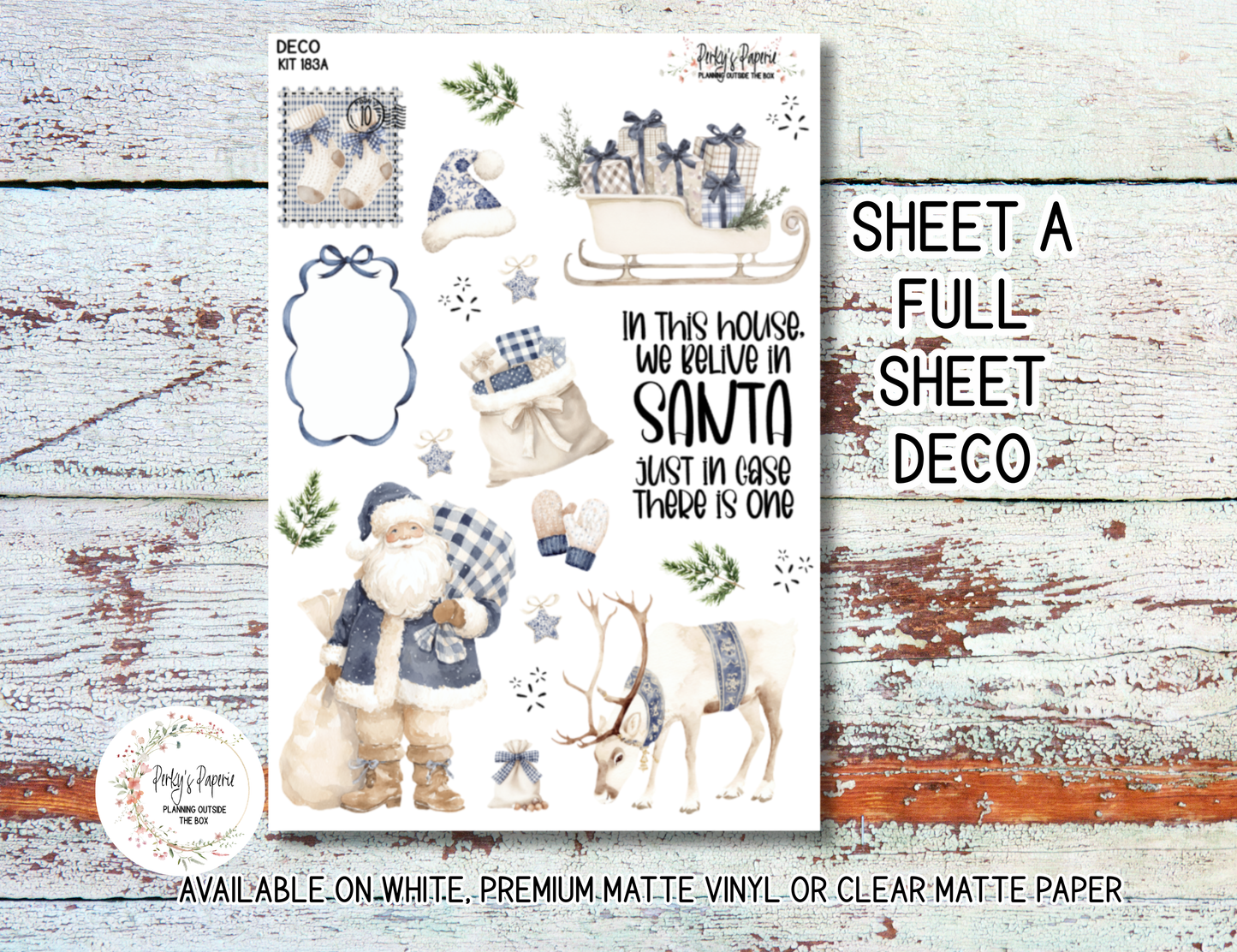 Blue Noel Christmas Planner Sticker Kit 183 | Cozy Winter Santa Stickers for Journaling, Planning & Scrapbooking